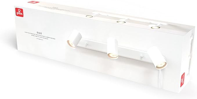 Globe Electric 60024 22" 3-Light Plug-in Track Lighting, Matte White, 15 Foot Cord, in-Line On/Off Rocker Switch, Kitchen, Bathroom, Home Essentials, Ceiling Light, Dorm, Dining Room, Hallway