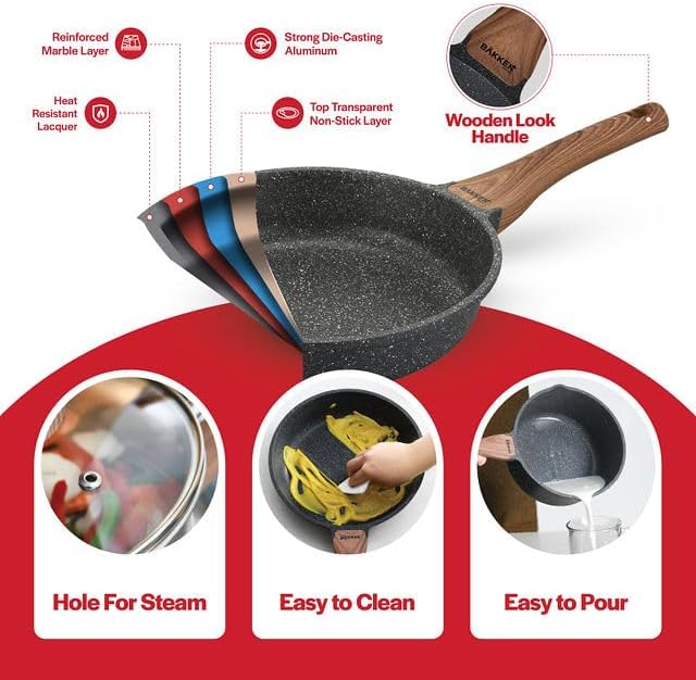 Bakken-Swiss 20-Piece Kitchen Cookware Set – Granite Non-Stick – Eco-Friendly – for All Stoves & Oven-Safe - Marble coating