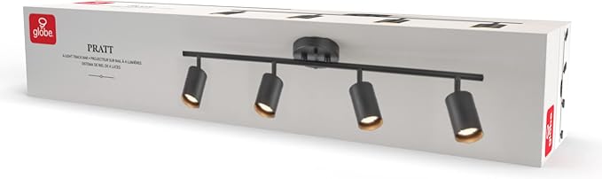 Globe Electric 64000012 30" 4-Light Track Lighting, Matte Black, Track Ceiling Light, Track Lighting Kit, Vintage, Ceiling Light Fixture, 4 Bulb Kitchen Light, Dining Light Fixture, Bulb Not Included