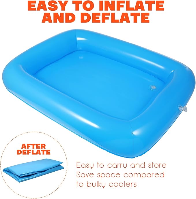 HEMOTON 2 PCS Inflatable Serving Bar, Salad Bar Tray Food Drink Containers, Buffet Cooler with Drain Plug, Picnic Ice Food Serving Trays, for Indoor Outdoor BBQ Camping Picnic Pool Party Supplies