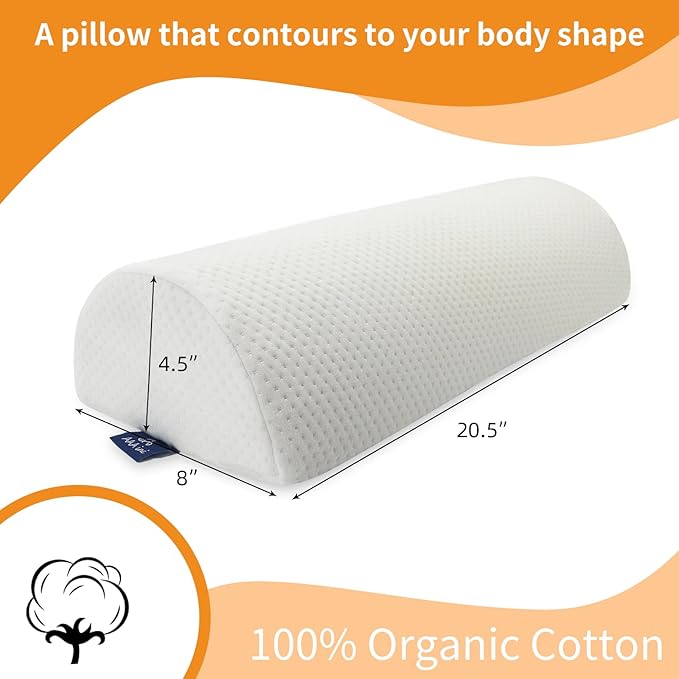 Half Moon Bolster Knee Pillow, Back Pain Relief Memory Foam Leg Pillow, Semi Roll Round Lumbar Leg Wedge for Side Sleepers - Reducing Head Neck Spine Hip Pressure - L