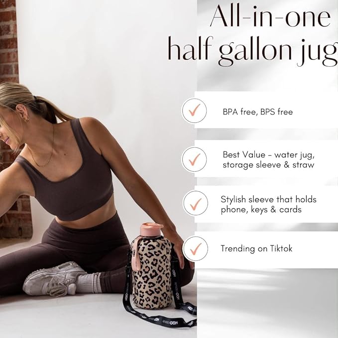 H2O Capsule 2.2L Half Gallon Water Bottle with Storage Sleeve and Covered Straw Lid – BPA Free Large Reusable Drink Container with Handle - Big Sports Jug, 2.2 Liter (74 Ounce)