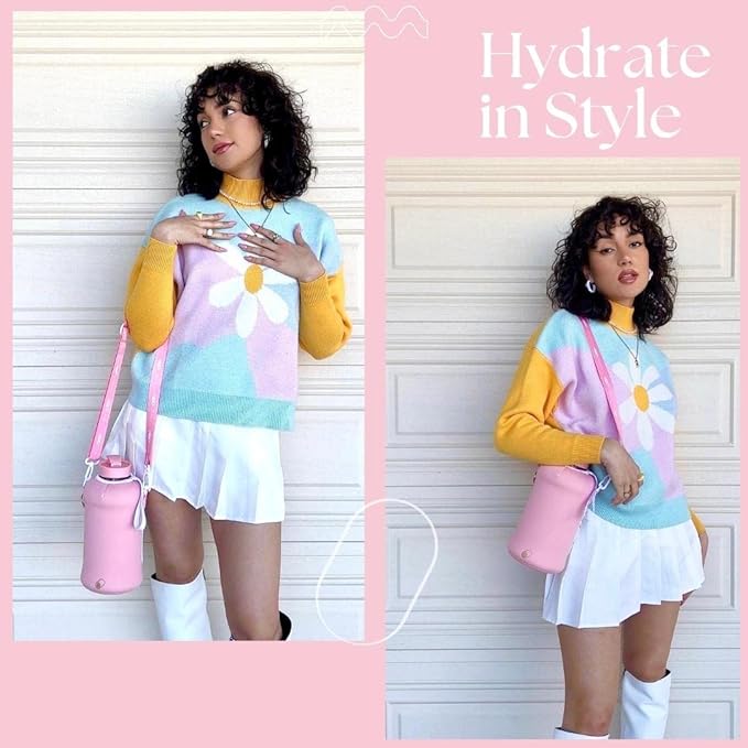 H2O Capsule 2.2L Half Gallon Water Bottle with Storage Sleeve and Covered Straw Lid – BPA Free Large Reusable Drink Container with Handle - Big Sports Jug, 2.2 Liter (74 Ounce)