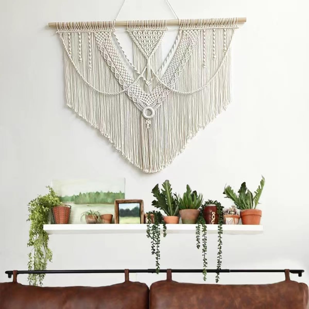 guzhiou large macrame wall hanging - Boho Tapestry Macrame Wall Decor Art- Chic Bohemian Handmade Woven Tapestry Home Decoration for Bedroom Living Room Apartment Wedding Party - 43"x32" (Beige-A)