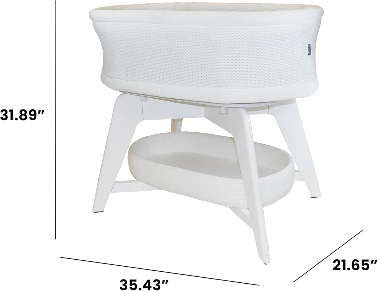 Evi Smart Baby Bassinet Beside Sleeper with Auto-Glide, Ambient Nightlight & Sensory Sounds, Compatible with Alexa and Google Home, Includes 2 Sheets (White W/White Legs)