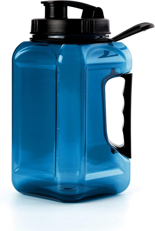 Half Gallon Water Bottle Large Sports Water Bottle Jug With Times to Drink Marker BPA Free Reusable for Fitness Gym Outdoor 64oz Blue