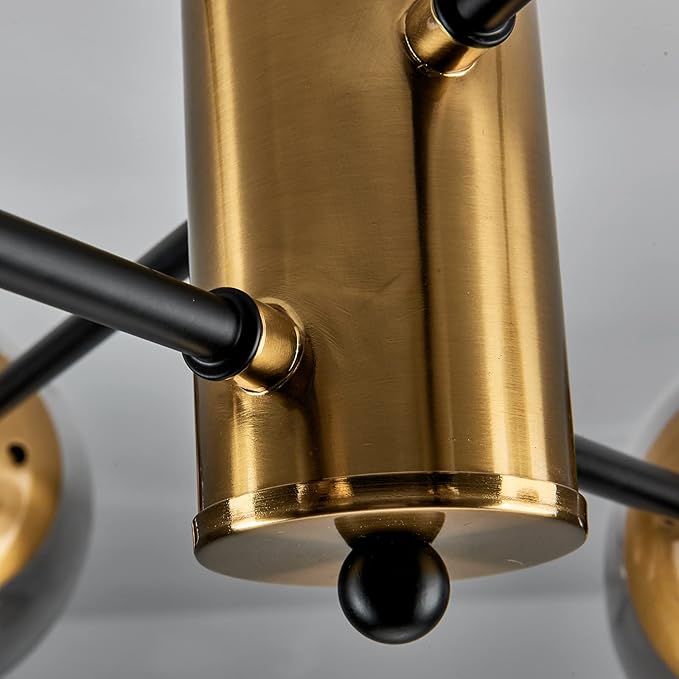 Modern Semi Flush Mount Ceiling Light Fixture 6-Light Sputnik Gold Chandelier with Glass Globe Mid Century Ceiling Lighting for Dinning Room Farmhouse Kitchen Bedroom Living Room.