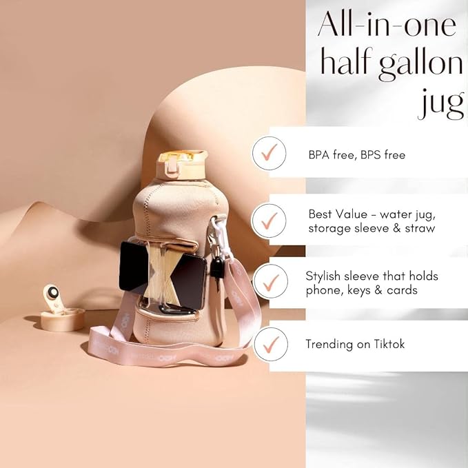 H2O Capsule 2.2L Half Gallon Water Bottle with Storage Sleeve and Covered Straw Lid – BPA Free Large Reusable Drink Container with Handle - Big Sports Jug, 2.2 Liter (74 Ounce)