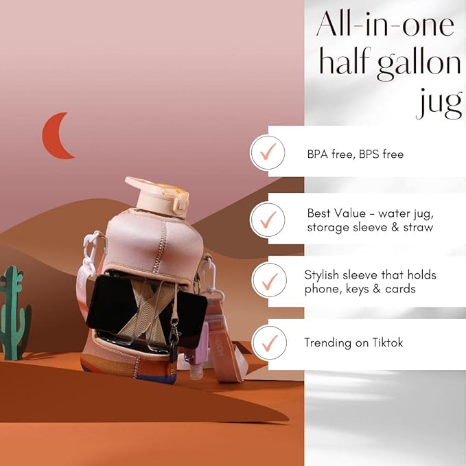 H2O Capsule 2.2L Half Gallon Water Bottle with Storage Sleeve and Covered Straw Lid – BPA Free Large Reusable Drink Container with Handle - Big Sports Jug, 2.2 Liter (74 Ounce)