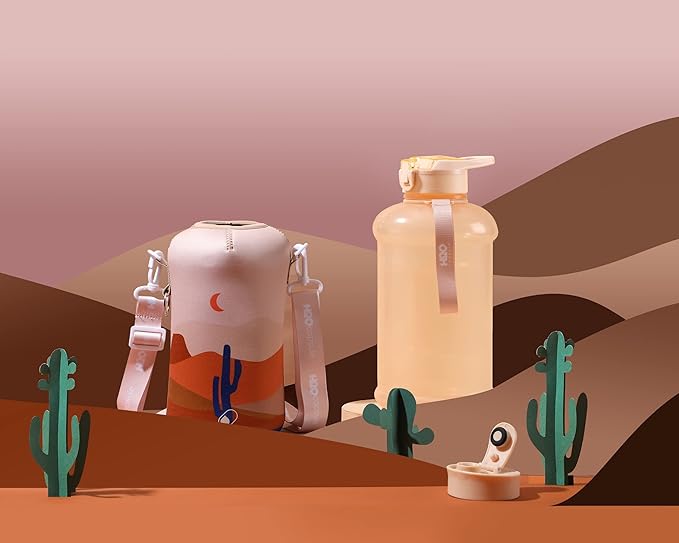 H2O Capsule 2.2L Half Gallon Water Bottle with Storage Sleeve and Covered Straw Lid – BPA Free Large Reusable Drink Container with Handle - Big Sports Jug, 2.2 Liter (74 Ounce)