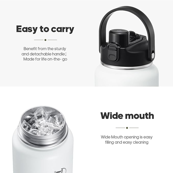 Half Gallon Insulated Water Bottle with 2-in-1 Lid (Chug Lid/Straw Lid), 40/64oz Double Walled Vacuum Stainless Steel Water Bottles, Water Jug with Straw