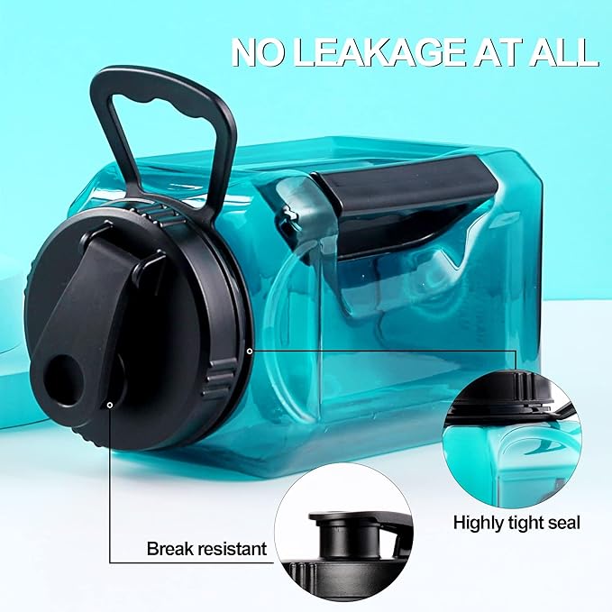 Half Gallon Water Bottle Large Sports Water Bottle Jug With Times to Drink Marker BPA Free Reusable for Fitness Gym Outdoor 64oz Green