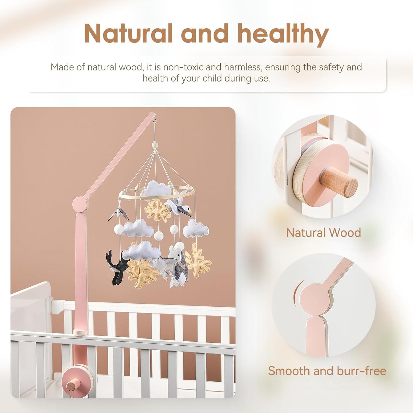 HI BABY MONMENT Crib Mobile Arm - Baby Mobile Hanger with 2-Height Settings Adjustable, Stabilizing Attachment for Added Safety, Mobile Arm for Crib, Sturdy & Secure Design for Nursery Mobile