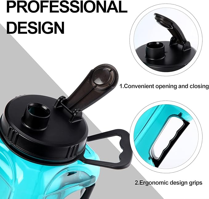 Half Gallon Water Bottle Large Sports Water Bottle Jug With Times to Drink Marker BPA Free Reusable for Fitness Gym Outdoor 64oz Green