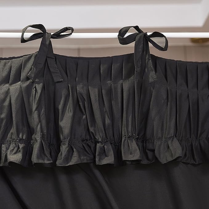 Ruffle Lace up 4 Corners Post Princess Curtain Bed Canopy Cozy Breathable Mosquito Net Cloth for Girls Adults Bedroom Decoration (Black, 78" W*86" L*82" H/King)