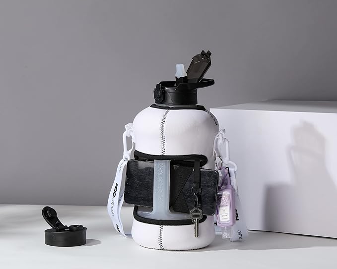 H2O Capsule 2.2L Half Gallon Water Bottle with Storage Sleeve and Covered Straw Lid – BPA Free Large Reusable Drink Container with Handle - Big Sports Jug, 2.2 Liter (74 Ounce)