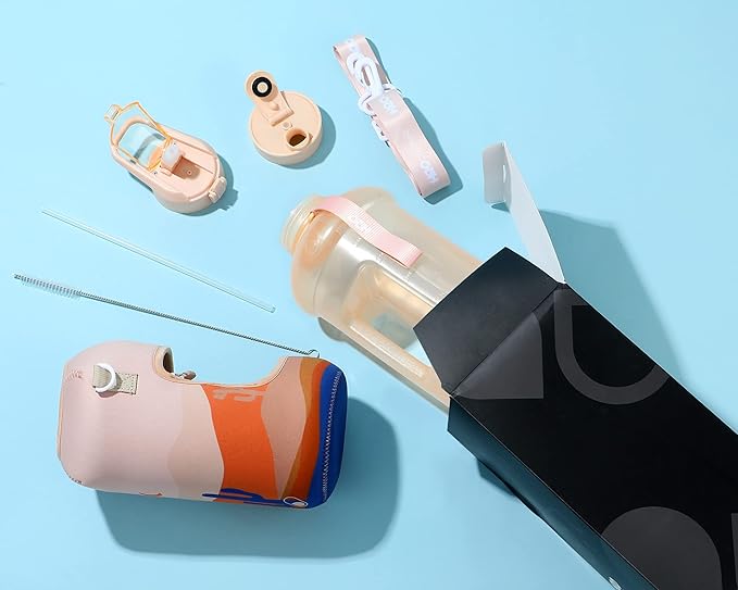 H2O Capsule 2.2L Half Gallon Water Bottle with Storage Sleeve and Covered Straw Lid – BPA Free Large Reusable Drink Container with Handle - Big Sports Jug, 2.2 Liter (74 Ounce)