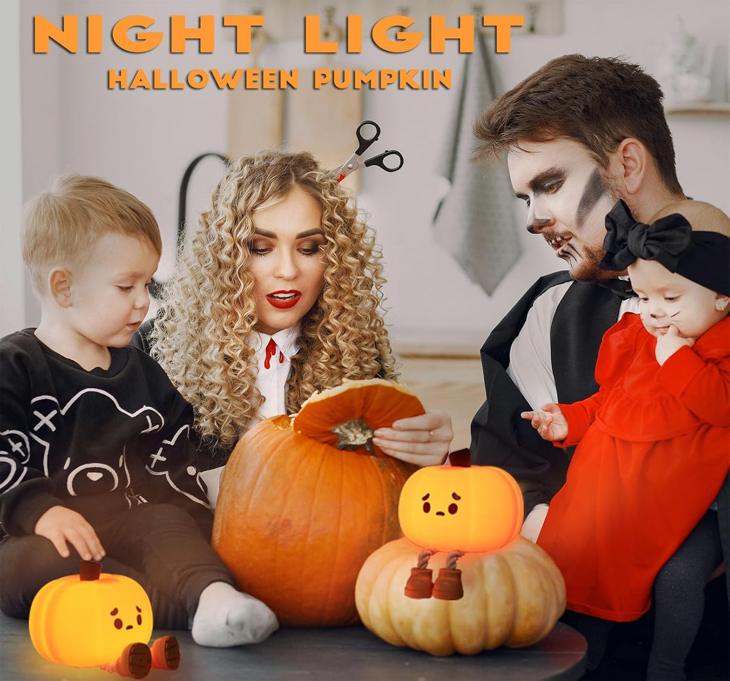 DREAMING MY DREAM Cute Pumpkin Lamp,Halloween Decor Night Light Silicone LED Lamp Rechargeable Bedside Touch Lamp,Nursery Pumpkin nightlight for Kids,Breastfeeding for Baby