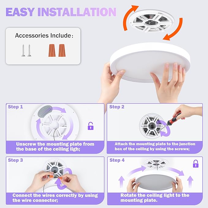 SunRider 4-Pack 9 Inch LED Flush Mount Ceiling Light, 2300LM, 5000K Daylight White, 20W Dimmable Modern Slim Round Flat Ceiling Lights for Hallway