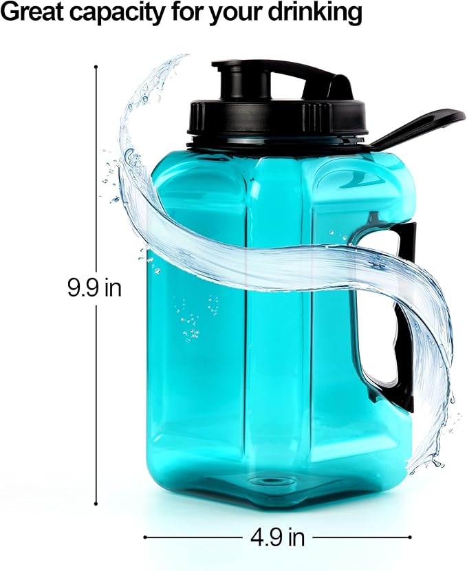 Half Gallon Water Bottle Large Sports Water Bottle Jug With Times to Drink Marker BPA Free Reusable for Fitness Gym Outdoor 64oz Green