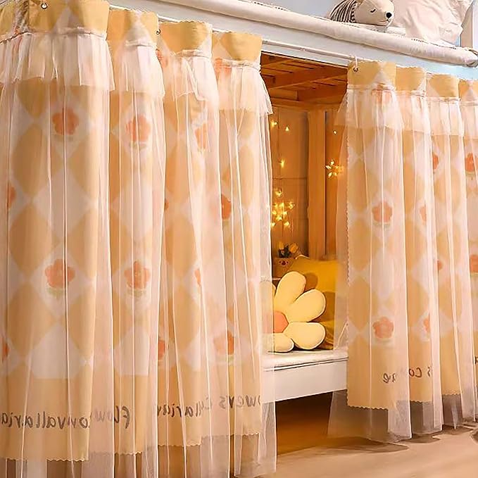 Hoce Bunk Bed Curtain Gauze Bunk Bed Curtains Drapes with Lace Privacy Dorm Bed Canopy for Bottom Twin, 2 Panels