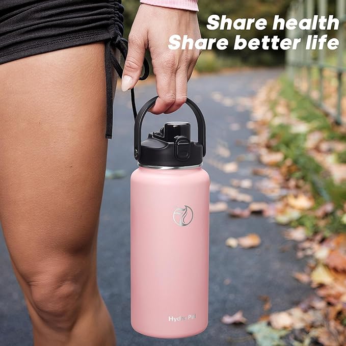 Half Gallon Insulated Water Bottle with 2-in-1 Lid (Chug Lid/Straw Lid), 40/64oz Double Walled Vacuum Stainless Steel Water Bottles, Water Jug with Straw