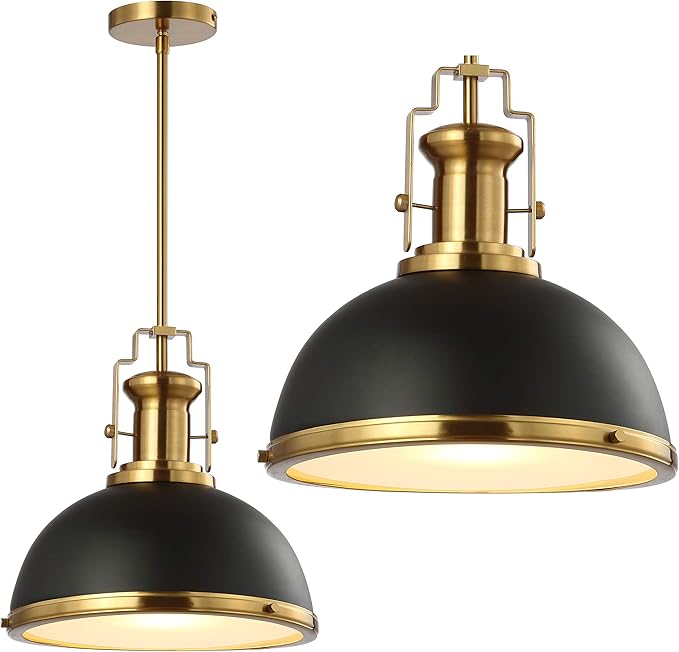 JONATHAN Y JYL9536A Homer 13" 1-Light Modern Industrial Iron LED Dome Pendant, Classic, Cottage, Farmhouse, Industrial, Rustic, Transitional, Office, Living Room, Kitchen, Foyer, Black/Brass Gold