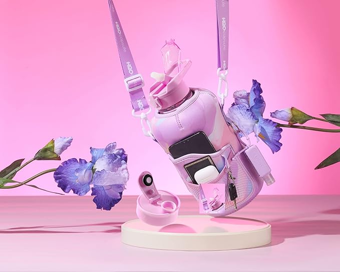 H2O Capsule 2.2L Half Gallon Water Bottle with Storage Sleeve and Removable Straw – BPA Free Large Reusable Drink Container with Handle - Big Sports Jug, 2.2 Liter (74 Ounce), Purple Tie Dye