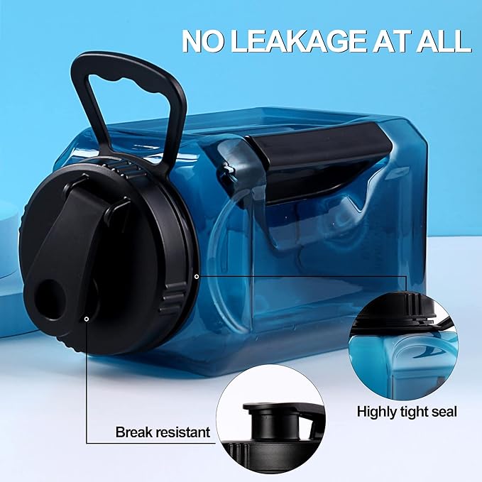 Half Gallon Water Bottle Large Sports Water Bottle Jug With Times to Drink Marker BPA Free Reusable for Fitness Gym Outdoor 64oz Blue