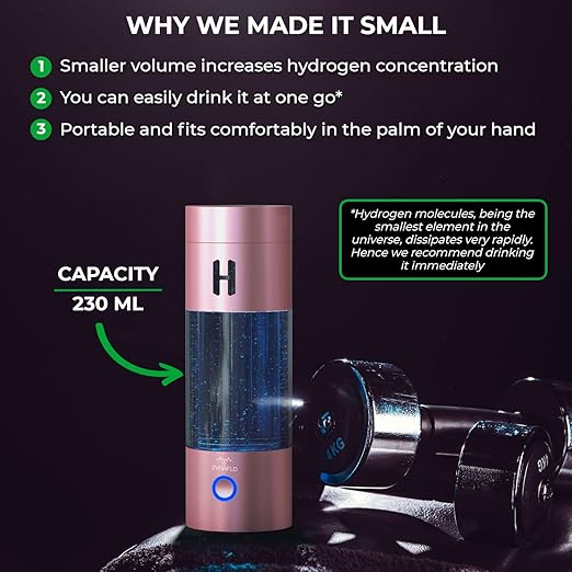 H2-Pro Hydrogen Water Bottle Generator with Latest SPE-PEM Technology (Rose Gold)