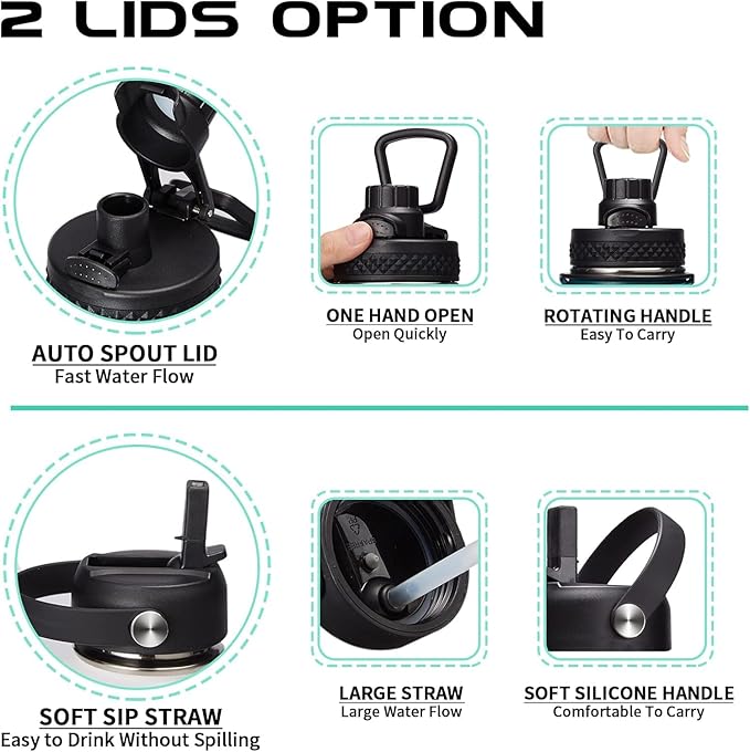 Half-gallon Insulated Water-Bottle with Straw - Stainless Steel Thermo Jug with Spout Straws Lids, Paracord Handle & Bottle Sleeve, 64OZ Vacuum Thermo Bottle for Outdoor Working Camping Trip