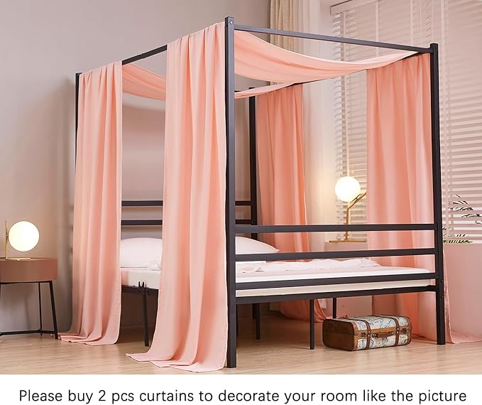 Akiky Montessori Floor Bed Canopy Curtains Linen Canopy for Kids House Bed Canopy Scarf for Toddler Adult Bed Frame Canopy Panel Nursery Room Decor (Full/Queen,Pink)