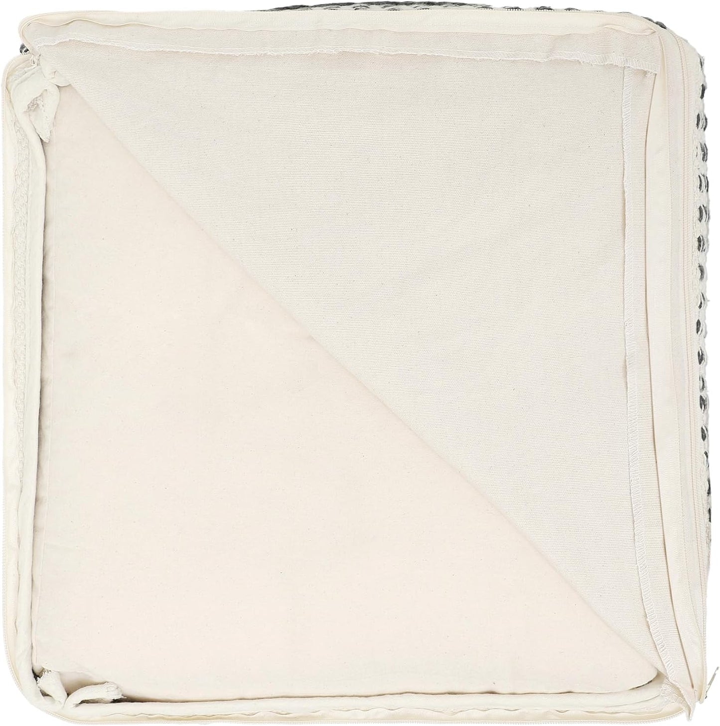 REDEARTH · Tufted Pouf Ottoman with Filler Textured Storage Cube Bean Bag Pouffe Footrest for Living Room, Bedroom, Nursery, Kidsroom; 100% Cotton (17.5"X17.5"X17.5", Geometric Craft Black)