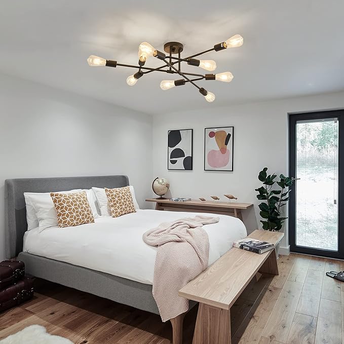 ZGLAOJT Black Semi Flush Mount Ceiling Light Fixture,9 Light Modern Metal Chandelier,Ceiling Light for Kitchen Farmhouse Island Dining Room Bedroom