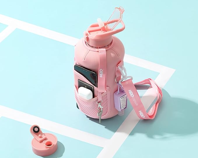 H2O Capsule 2.2L Half Gallon Water Bottle with Storage Sleeve and Removable Straw – BPA Free Large Reusable Drink Container with Handle - Big Sports Jug, 2.2 Liter (74 Ounce), Rose Quartz