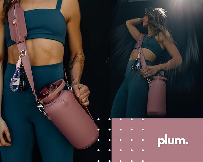 H2O Capsule Half Gallon Insulated Water Bottle With Straw - Stainless Steel Thermos Water Bottle With Sipping/Chugging Lid & Shoulder Strap For Storage - 64 oz Vacuum Flask, Keeps Hot Cold (Plum)