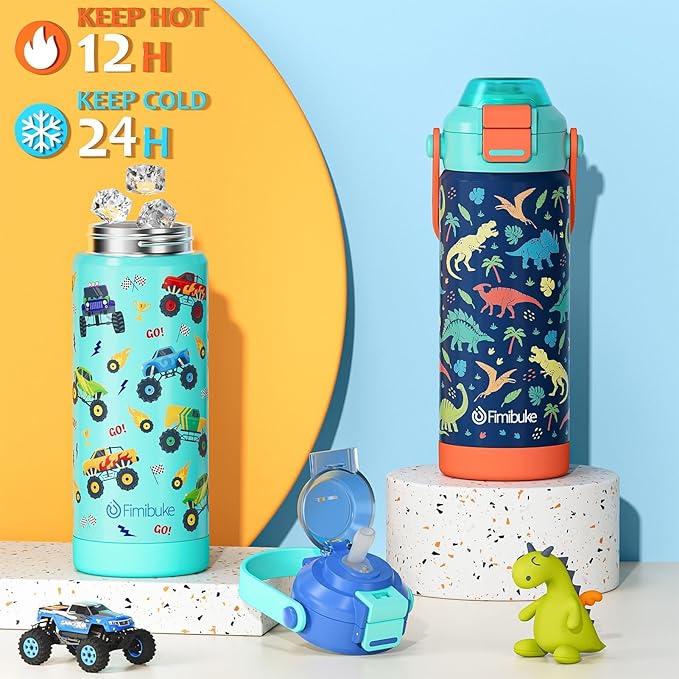 Fimibuke Kids Insulated Water Bottle with Pop-Open Straw & Spout 2-in-1 Lid, 18oz Leak Proof 18/8 Stainless Steel Vacuum Tumbler, BPA-Free Kids Cup For Travel School Boys Girls Toddler (1Pack,Mermaid)