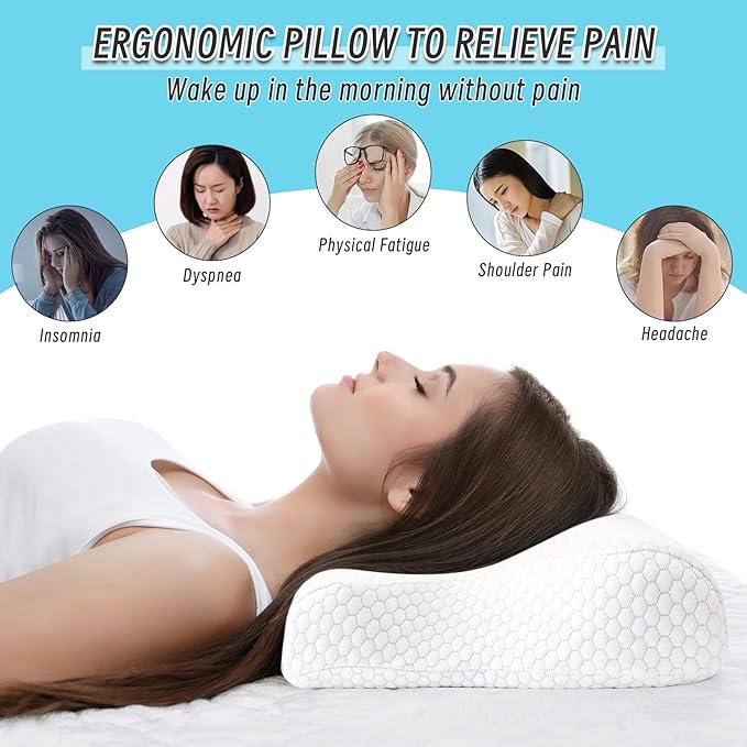 Gute Contour Memory Foam Pillow for Neck Pain Relief, Ergonomic Two Heigths Cervical Pillow for Sleep, Neck Pillow with Washable Cover, Bed Pillows for Side, Back and Stomach Sleepers, Standard