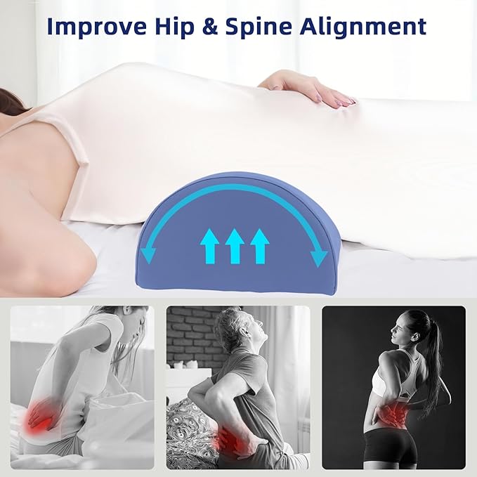 Half Moon Bolster Pillow - Memory Foam Bolster Pillow for Legs, Knee, Foot, and Neck - Leg Pillow for Back Sleeping - Knee Bolster for Sleeping with Cooling Pillowcase (Misty Blue)