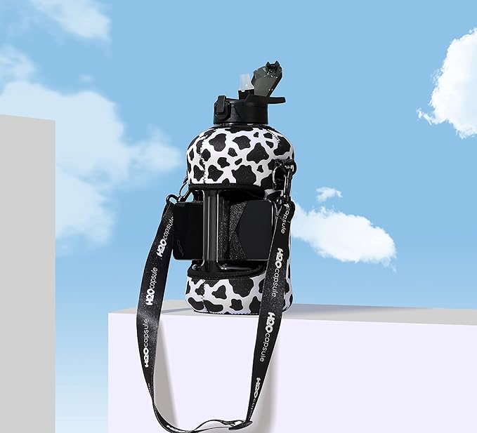 H2O Capsule 2.2L Half Gallon Water Bottle with Storage Sleeve and Covered Straw Lid – BPA Free Large Reusable Drink Container with Handle - Big Sports Jug, 2.2 Liter (74 Ounce)