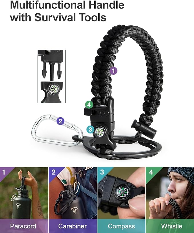 Half Gallon Water Bottle,64oz Insulated Water Bottle Stainless Steel Vacuum, Cold for 48 Hrs,BPA-Free & Leakproof -with Handle,Straw Spout Lids,Big Flask Jug for Gym Sports,Black without Pouch