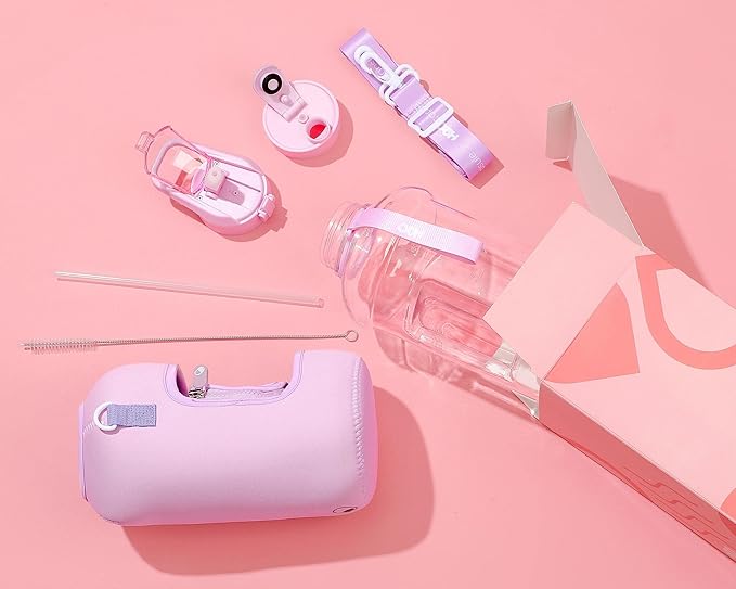 H2O Capsule 2.2L Half Gallon Water Bottle with Storage Sleeve and Covered Straw Lid – BPA Free Large Reusable Drink Container with Handle - Big Sports Jug, 2.2 Liter (74 Ounce)