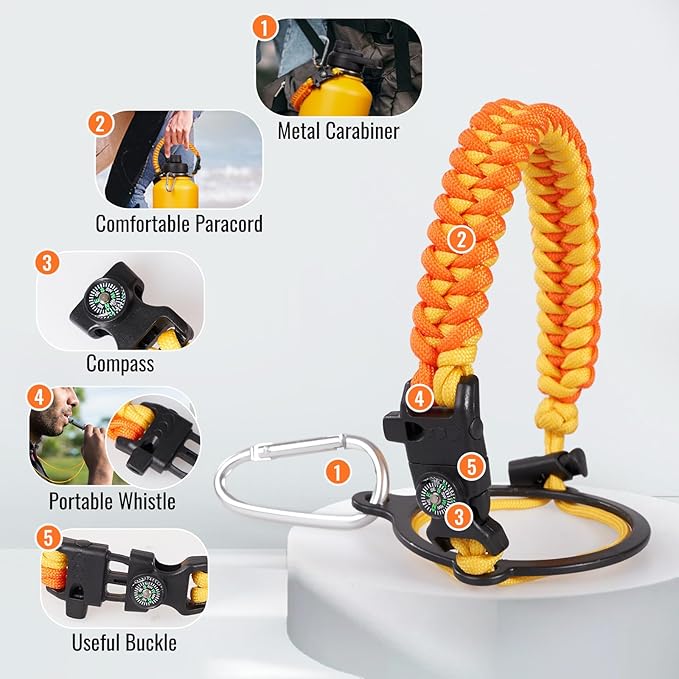 Half Gallon Water Bottle with Straw&Spout Lid, 64oz Stainless Steel Insulated Water Jug with Handle and Wide Mouth, Half Gallon Vacuum Double Walled Jug for Sports, Outdoors, Yellow&Orange 64oz