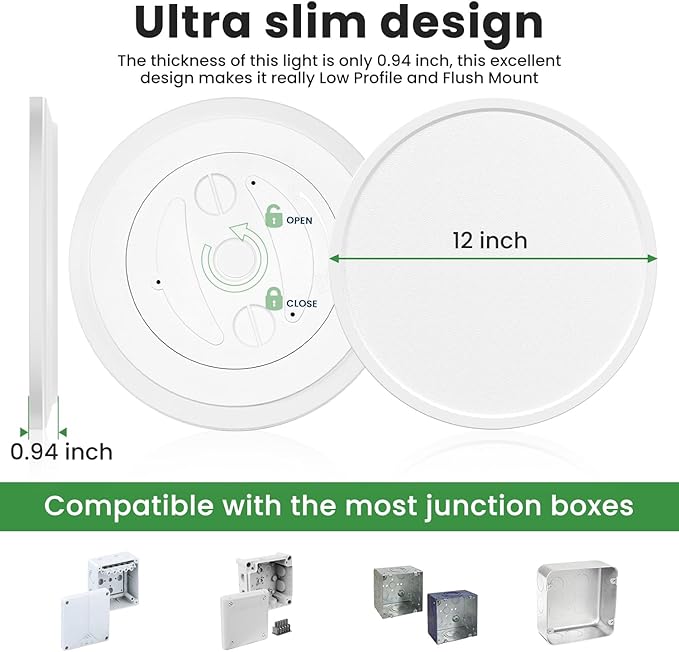 hepside 12Inch Flush Mount Light Fixture White, 28Watt, Dimmable & 3000K-4500K-6000K 3 Color Selectable Flush Ceiling Light Fixture 3200LM Low Profile Ceiling Light for Kitchen Bedroom Hallway Porch