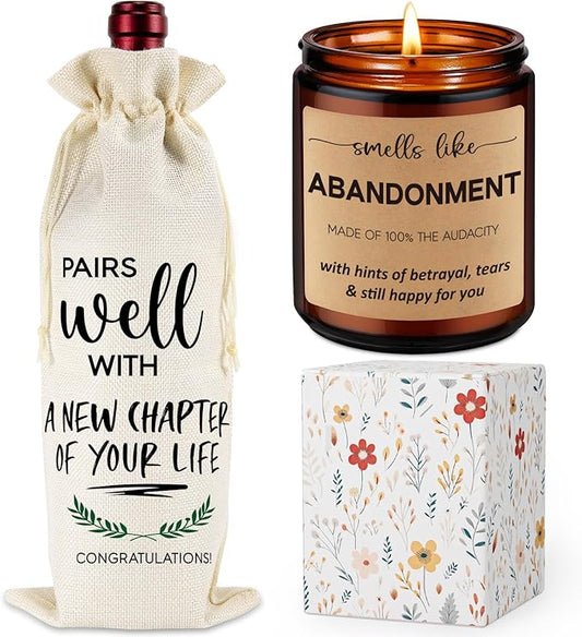 GSPY Wine Bag & Candle Set - Going Away Gifts for Friends - Goodbye Gifts for Coworkers, Farewell Gifts for Boss - Funny Moving Away, Leaving Job, Retirement Gifts for Women, Men, Work Friends