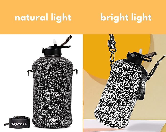 H2O Capsule 2.2L Half Gallon Water Bottle with Storage Sleeve and Covered Straw Lid – BPA Free Large Reusable Drink Container with Handle - Big Sports Jug, 2.2 Liter (74 Ounce)