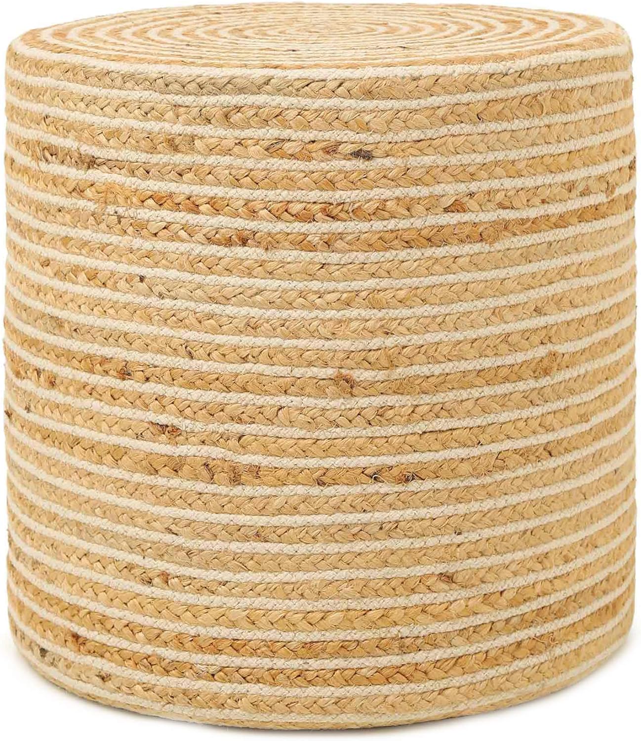 REDEARTH · Cylindrical Pouf Foot Stool Ottoman - Jute Braided Pouffe Poof Sitting Footrest for The Living Room, Bedroom, Nursery, Patio, Lounge & Other Rooms in Home (14.5”x14.5”x16”; Natural Ivory)