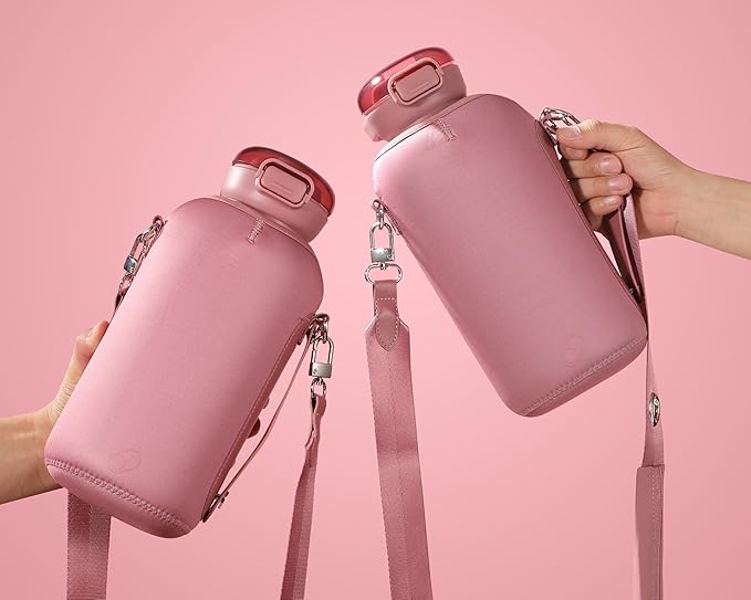 H2O Capsule Half Gallon Insulated Water Bottle With Straw - Stainless Steel Thermos Water Bottle With Sipping/Chugging Lid & Shoulder Strap For Storage - 64 oz Vacuum Flask, Keeps Hot Cold (Plum)