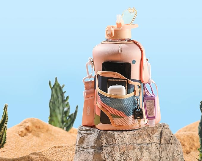 H2O Capsule 2.2L Half Gallon Water Bottle with Storage Sleeve and Removable Straw – BPA Free Large Reusable Drink Container with Handle - Big Sports Jug, 2.2 Liter (74 Ounce), Mountain Night