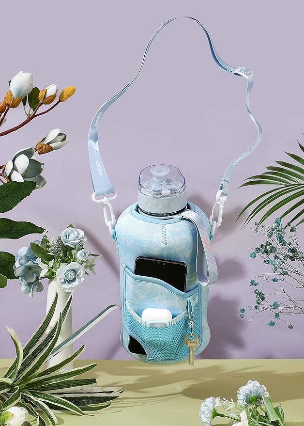 H2O Capsule 2.2L Half Gallon Water Bottle with Storage Sleeve and Removable Straw – BPA Free Large Reusable Drink Container with Handle - Big Sports Jug, 2.2 Liter (74 Ounce), Chill TieDye